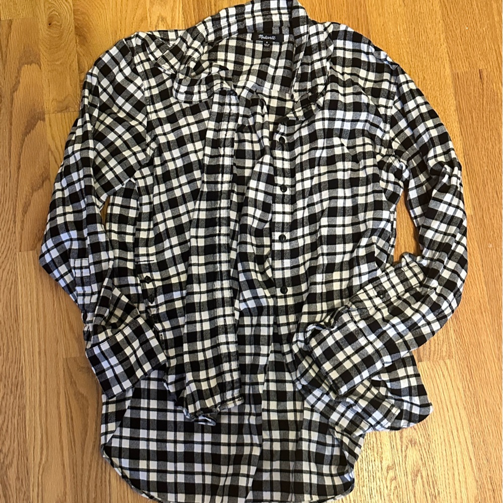 Madewell Black & White Plaid Flannel Size M